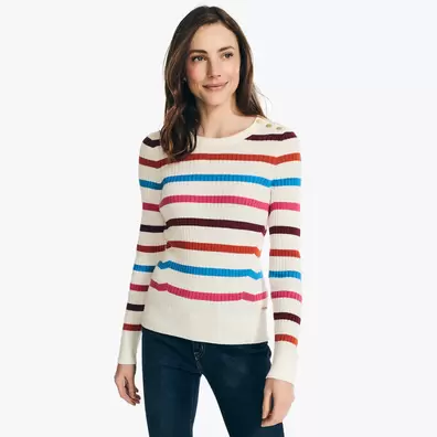 Oferta de Sustainably crafted striped crewneck sweater por $24.98 en Nautica