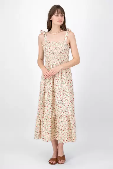 Oferta de Maxivestido con smock mini flores por $199 en Shasa