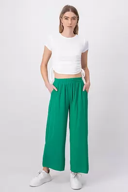 Oferta de Pantalón wide leg cintura alta fruncida por $169 en Shasa