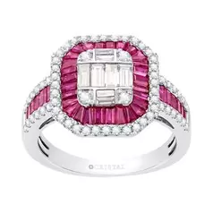 Oferta de ANILLO ORO BLANCO 14K CON 90 PUNTOS DE DIAMANTE Y 1.58 QUILATES DE RUBI por $68127.5 en Cristal Joyas