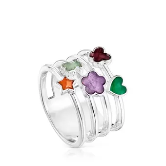 Oferta de Anillo ancho de plata y gemas motivos Bold Motif por $2250 en Tous