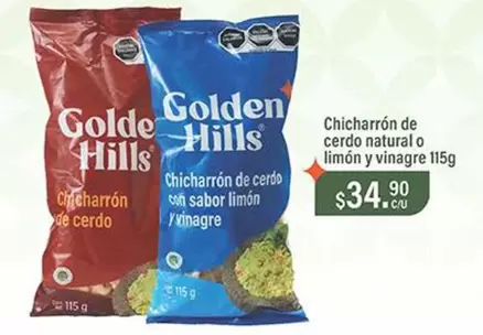 Oferta de Golden Hills - Chicharron De Cerdo Natural O Limón Y Vinagre por $34.9 en La Comer