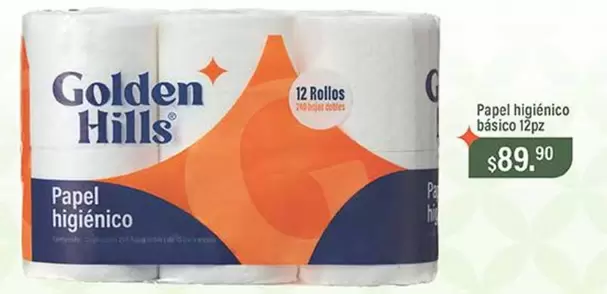 Oferta de Golden Hills - Papel Higiénico Basico por $89.9 en La Comer