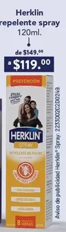 Oferta de Herklin - Repelente Spray por $119 en Farmacia San Pablo