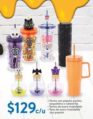 Oferta de Termo Con Popote Pocción, Esqueletes Calvaretta, Termo De Acero Inoxidable por $129 en Walmart