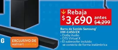 Oferta de Samsung - Barra De Sonido Hw C450/x por $3690 en Walmart