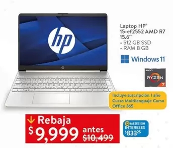 Oferta de HP - Laptop 15e-f2552 Amd R7 15.6" por $9999 en Walmart