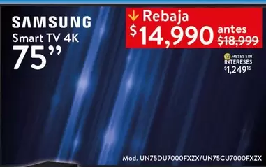 Oferta de Smart - Samsung -  TV 4K 75" por $14990 en Walmart