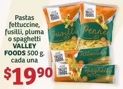 Oferta de Valley Foods - Pastas Fettuccine, Fusilli, Pluma O Spaghetti  500 G por $19.9 en Soriana Híper