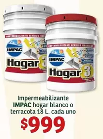 Oferta de Impac - Impermeabilizante Hogar Blanco O Terracota por $999 en Soriana Híper