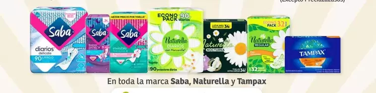 Oferta de Saba - en toda la marca saba, naturelle y tampax en Soriana Híper