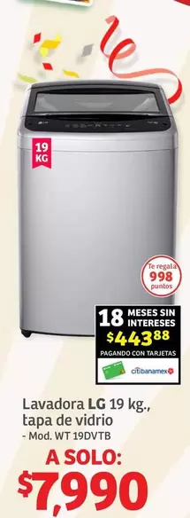 Oferta de LG - Lavadora Lg, Tapa De Vidrio por $7990 en Soriana Híper