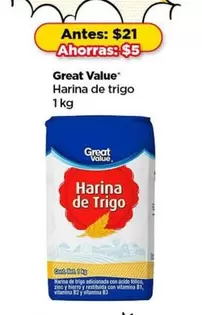 Oferta de Great Value - Harina De Trigo por $21 en Bodega Aurrera