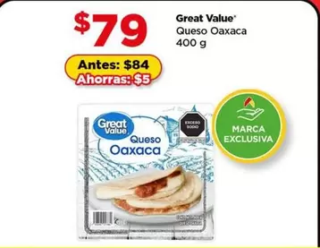 Oferta de Great Value - Queso Oaxaca por $79 en Bodega Aurrera