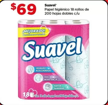 Oferta de Suavel -  Papel Higiénico 18 Rollos De 200 Hojas Dobles C/U por $69 en Bodega Aurrera