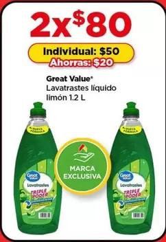 Oferta de Great Value - Graat Value Lavastrastes Líquido Limón por $50 en Bodega Aurrera