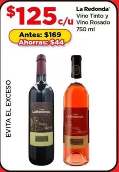 Oferta de La Redonda - Vino Tinto y Vino Rosado por $125 en Bodega Aurrera