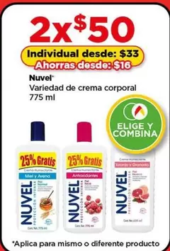 Oferta de Nuvel - Variedad De Crema Corporal por $50 en Bodega Aurrera