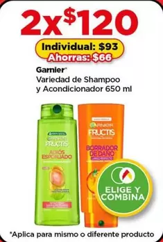 Oferta de Garnier - Variedad De Shampoo Y Acondicionador por $120 en Bodega Aurrera