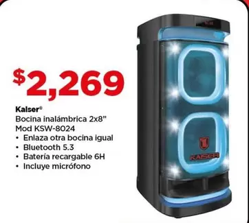 Oferta de Kaiser - Kalser Bocina Inalámbrica Mod Ksw-8024 por $2269 en Bodega Aurrera