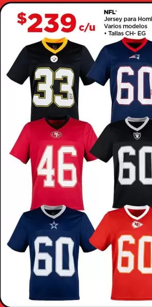 Oferta de NFL - Jersey Para Homm Varios Modelo + Chaise por $239 en Bodega Aurrera