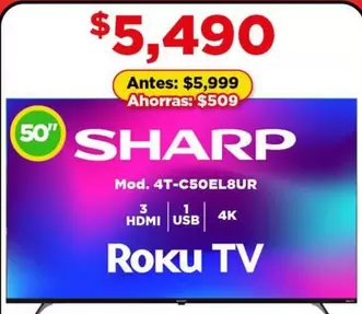 Oferta de Sharp - Tv por $5490 en Bodega Aurrera