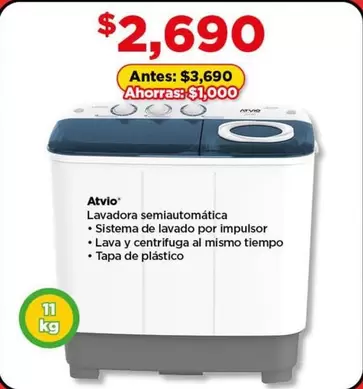 Oferta de Atvio - Lavadora semiautomática por $2690 en Bodega Aurrera