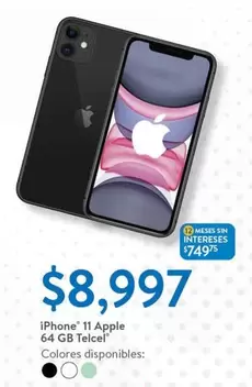 Oferta de Apple - Iphone 11  64 GB Telec por $8997 en Walmart