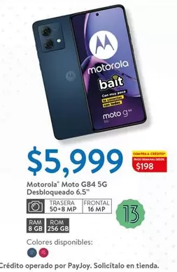 Oferta de Motorola - Moto G84 5g Desbloqueado 6.5 por $5999 en Walmart