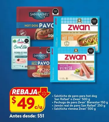 Oferta de Zwan - Salchicha De Pavo Para Hot Dog por $49 en Walmart