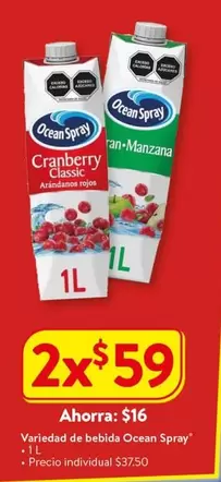 Oferta de Ocean Spray - Variedad De Bebidas por $16 en Walmart