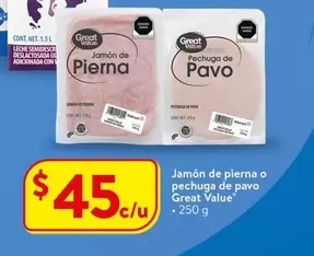 Oferta de Great Value - Jamon De Pierna O Pechuga De Pavo por $45 en Walmart