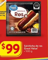 Oferta de Great Value - Salchicha De Res por $99 en Walmart