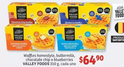 Oferta de Valley Foods - Wafles Homestyle, Buttermilk, Chocolate Chip O Blueberries por $64.9 en Soriana Híper