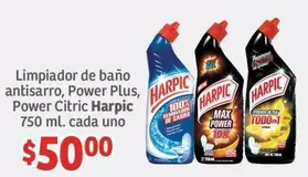 Oferta de Harpic - Limpiador De Baño Antisarro, Power Plus, Power Citric por $50 en Soriana Híper