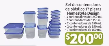 Oferta de Home Style - Set De Contenedores De Plastico 17 Piezas por $200 en Soriana Híper