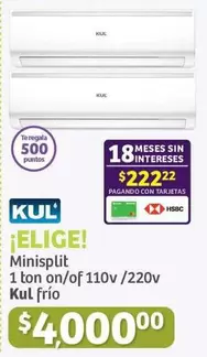 Oferta de Elige - Ku F - Minisplit 1 Ton On/of 110v/220v por $4000 en Soriana Híper