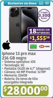 Oferta de MAX - Apple - Iphone 15 Pro Max 256GB Negro por $28000 en Soriana Híper