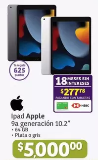 Oferta de Apple - Ipad  9a Generación 10.2" por $5000 en Soriana Híper