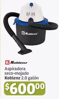 Oferta de Koblenz - Aspiradora Seco-mojado  2.0 Galon por $600 en Soriana Híper