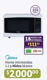 Oferta de Midea - Horno microondas 1.1 p bladea blanco por $2000 en Soriana Híper