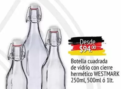 Oferta de Westmark - Botella Cuadrada De Vidrio Con Cierre Hermético por $94 en Fresko