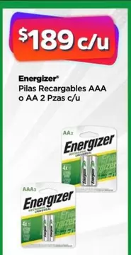 Oferta de Energizer - Pilas Recargables Aaa O Aa 2 Pzas C/U por $189 en Bodega Aurrera