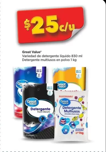 Oferta de Great Value - Variedad De Detergente Líquido por $25 en Bodega Aurrera