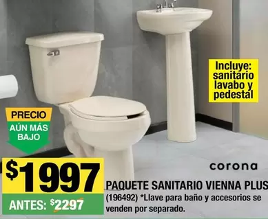 Oferta de Corona - Paquete Sanitario Vienna Plus por $1997 en The Home Depot