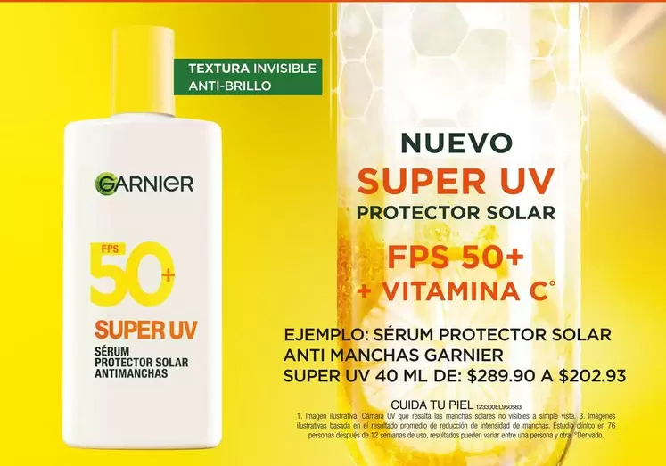 Oferta de Garnier - Nuevo Super Uv Protector Solar por $289.9 en Del Sol