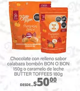 Oferta de Bon O Bon/Butter Toffees - Chocolate Con Relleno Sabor Calabaza Bombón O Caramelo De Leche  por $50 en La Comer