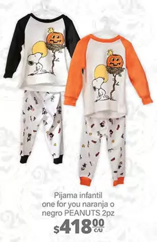 Oferta de Peanuts - Pijama Infantil One For You Naranja O Negro por $418 en La Comer