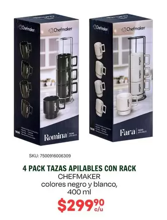 Oferta de Chefmaker - 4 Pack Tazas Apilables Con Rack por $299.9 en Del Sol