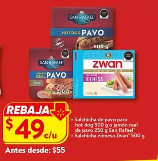 Oferta de San Rafael - Salchicha De Pavo Para Hot Dog O Jamon Real De Pavo por $49 en Walmart